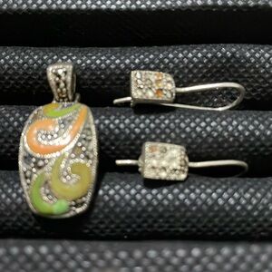Sterling silver 925 set pendant and earrings, rhinestone